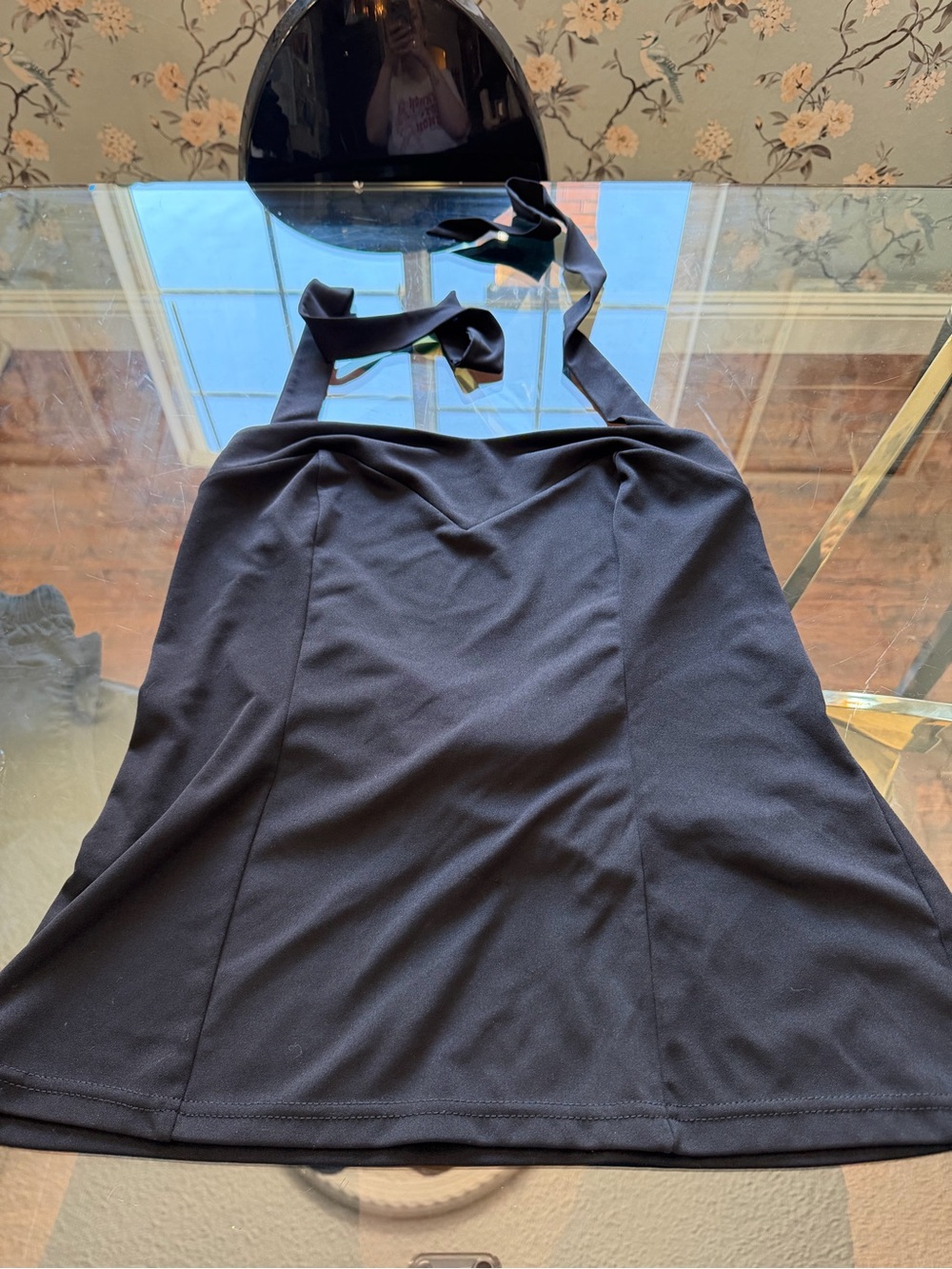 Black Halter Tank Top with Tie Neck